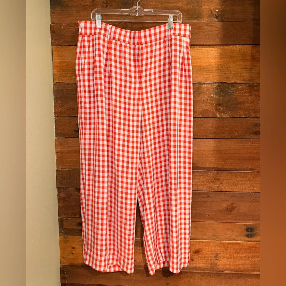 J.Crew Drapey Gingham Wide-Leg Pants – Red & White – Size 14 - Picture 3 of 6
